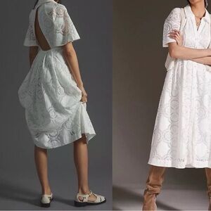 Maeve Women's White Lace Eyelet Midi Dress